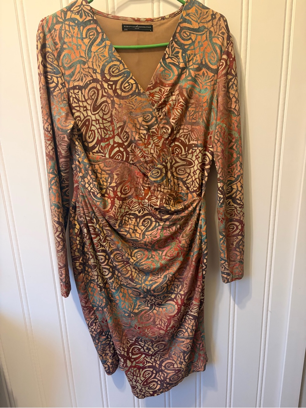 Peruvian Connection Ruched Faux-Wrap Dress Size M